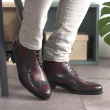 DapperFam Valiant in Burgundy Men's Italian Leather Military Brogue