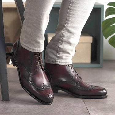 DapperFam Valiant in Burgundy Men's Italian Leather Military Brogue