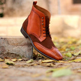DapperFam Valiant in Dark Brown / Med Brown Men's Lux Suede & Italian Leather Military Brogue in Dark Brown / Med Brown