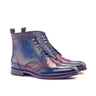 DapperFam Valiant in Denim / Burgundy Men's Hand-Painted Patina Military Brogue in Denim / Burgundy