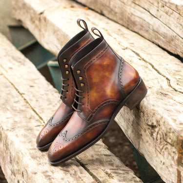 DapperFam Valiant in Fire Men's Hand-Painted Patina Military Brogue in #color_