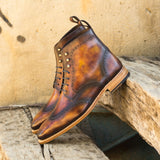 DapperFam Valiant in Fire Men's Hand-Painted Patina Military Brogue — Style 4844