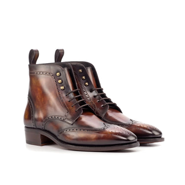 DapperFam Valiant in Fire Men's Hand-Painted Patina Military Brogue in Fire