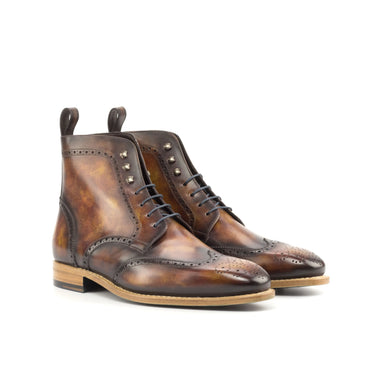 DapperFam Valiant in Fire Men's Hand-Painted Patina Military Brogue Fire