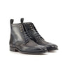DapperFam Valiant in Grey / Black Men's Italian Leather & Hand-Painted Patina Military Brogue in Grey / Black