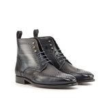 DapperFam Valiant in Grey / Black Men's Italian Leather & Hand-Painted Patina Military Brogue