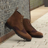 DapperFam Valiant in Med Brown / Brown Men's Lux Suede & Italian Suede Military Brogue