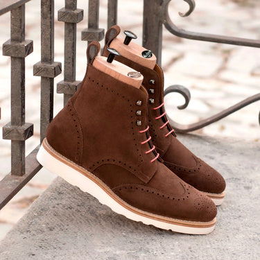 DapperFam Valiant in Med Brown Men's Lux Suede Military Brogue in #color_
