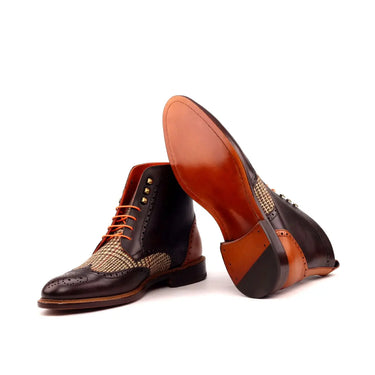 DapperFam Valiant in Tweed / Cognac / Dark Brown Men's Sartorial & Italian Leather Military Brogue in #color_