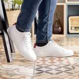 DapperFam Verve in White Men's Italian Leather Low Kick