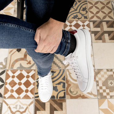 DapperFam Verve in White Men's Italian Leather Low Kick