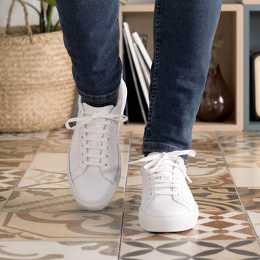 DapperFam Verve in White Men's Italian Leather Low Kick