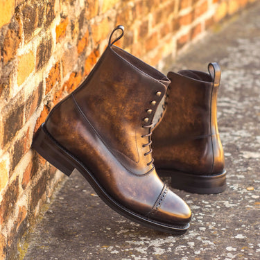DapperFam Vittorio in Brown Men's Hand-Painted Patina Balmoral Boot in #color_