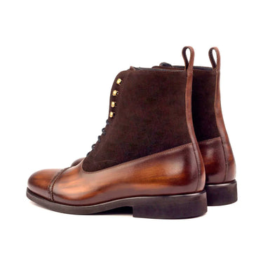 DapperFam Vittorio in Dark Brown / Brown Men's Lux Suede & Hand-Painted Patina Balmoral Boot in #color_