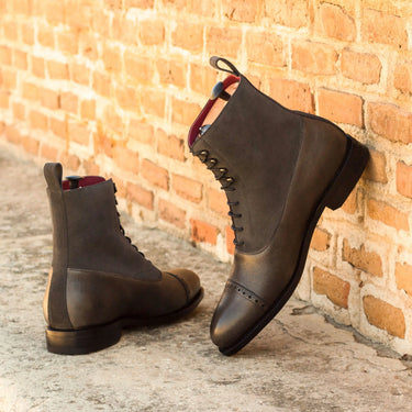 DapperFam Vittorio in Grey Men's Lux Suede & Italian Full Grain Leather Balmoral Boot