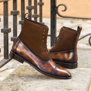 DapperFam Vittorio in Med Brown / Fire Men's Lux Suede & Hand-Painted Patina Balmoral Boot in #color_