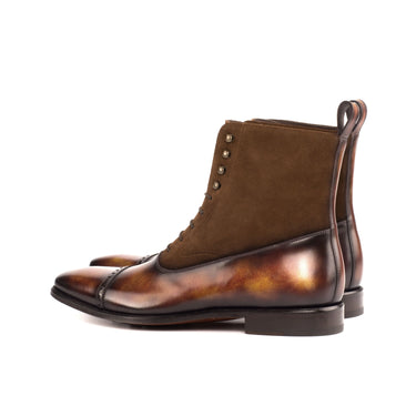 DapperFam Vittorio in Med Brown / Fire Men's Lux Suede & Hand-Painted Patina Balmoral Boot in
