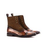 DapperFam Vittorio in Med Brown / Fire Men's Lux Suede & Hand-Painted Patina Balmoral Boot in Med Brown / Fire