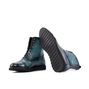 DapperFam Vittorio in Turquoise Men's Hand-Painted Patina Balmoral Boot in