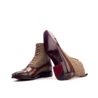 DapperFam Vittorio in Tweed / Brown Men's Sartorial & Hand-Painted Patina Balmoral Boot in