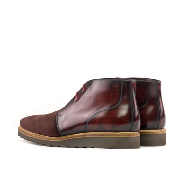 DapperFam Vivace in Burgundy / Burgundy Camo Men's Lux Suede & Hand-Painted Patina Chukka in