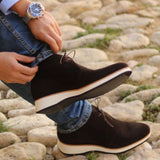 DapperFam Vivace in Dark Brown Men's Lux Suede Chukka — Style 2323