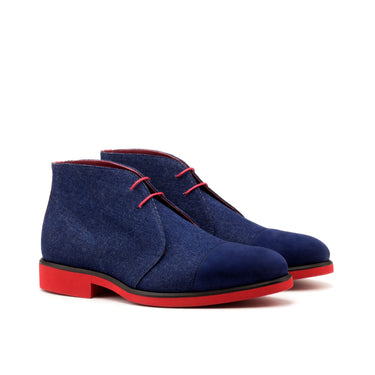 DapperFam Vivace in Jeans / Navy / Red Men's Sartorial & Italian Suede & Italian Full Grain Leather Chukka in Jeans / Navy / Red