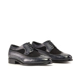 DapperFam Zephyr in Black / Grey Men's Italian Suede & Hand-Painted Patina Longwing Blucher — Style 5361