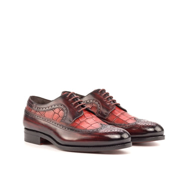 DapperFam Zephyr in Burgundy / Red Men's Hand-Painted Patina Longwing Blucher in Burgundy / Red #color_ Burgundy / Red