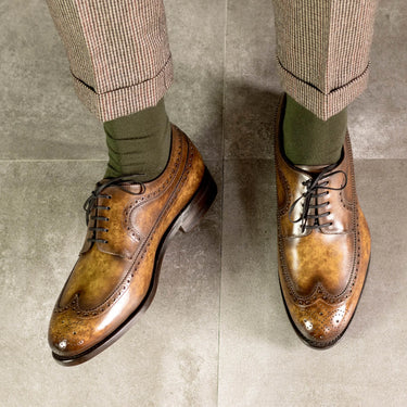 DapperFam Zephyr in Cognac Men's Hand-Painted Patina Longwing Blucher
