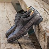 DapperFam Zephyr in Grey / Black Men's Italian Croco Embossed Leather Longwing Blucher