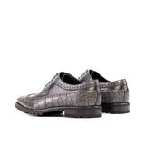 DapperFam Zephyr in Grey / Black Men's Italian Croco Embossed Leather Longwing Blucher