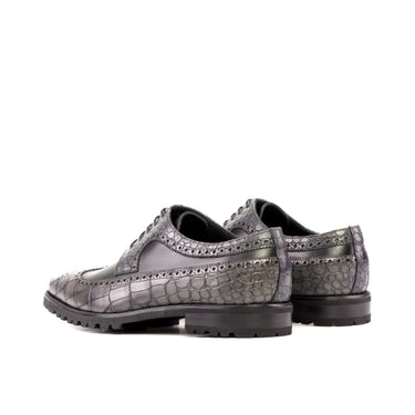 DapperFam Zephyr in Grey / Black Men's Italian Croco Embossed Leather Longwing Blucher