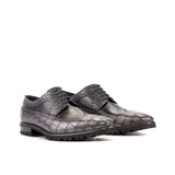 DapperFam Zephyr in Grey / Black Men's Italian Croco Embossed Leather Longwing Blucher in Grey / Black