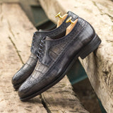 DapperFam Zephyr in Grey Men's Hand-Painted Patina Longwing Blucher