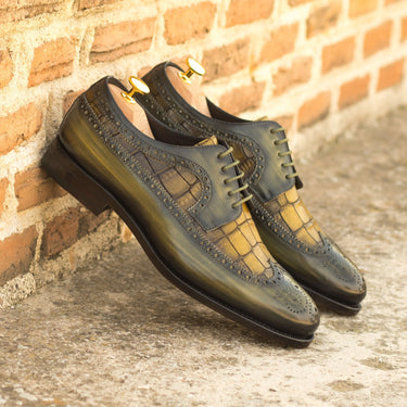 DapperFam Zephyr in Khaki / Olive Men's Hand-Painted Patina Longwing Blucher