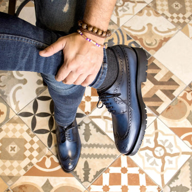 DapperFam Zephyr in Navy Men's Italian Leather Longwing Blucher
