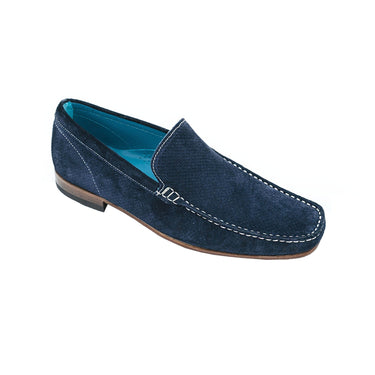 Giovacchini Diego in Navy Blue Suede Slip-on Moccasins in Navy Blue #color_ Navy Blue