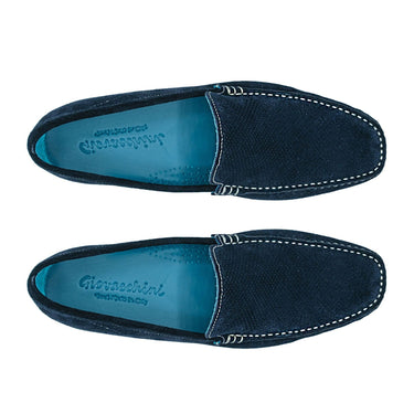 Giovacchini Diego in Navy Blue Suede Slip-on Moccasins in #color_