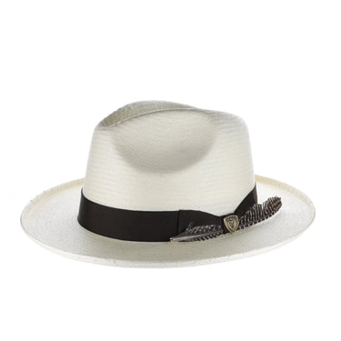 Dobbs Arlo Shantung Toyo Fedora with Brim Curl in Natural / Brown
