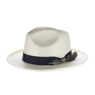 Dobbs Arlo Shantung Toyo Fedora with Brim Curl in Natural / Navy