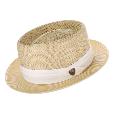 Dobbs Bishop Vented Milan Straw Pork Pie in Sand / Ivory