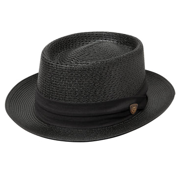 Dobbs Bishop Vented Milan Straw Pork Pie in Black