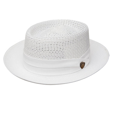 Dobbs Bishop Vented Milan Straw Pork Pie in White