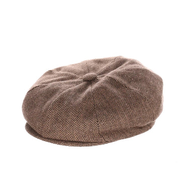 Dobbs Chap Wool Flat Cap in Light Brown Herringbone