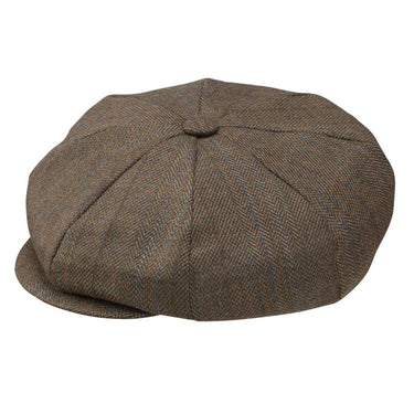 Dobbs Chap Wool Flat Cap in Dark Brown Herringbone