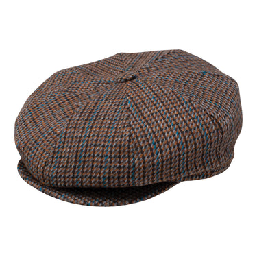 Dobbs Chap Wool Flat Cap in Cognac Plaid