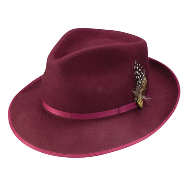 Dobbs Delevan B Wool Felt Pinch Front Fedora in Ox Blood