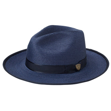 Dobbs Esquire B (Straw) Wide Brim Pinch Front Straw Fedora in Navy