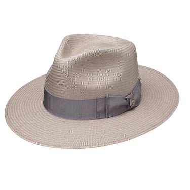 Dobbs Estate (Straw) Shantung Straw Wide Brim Fedora in Silver